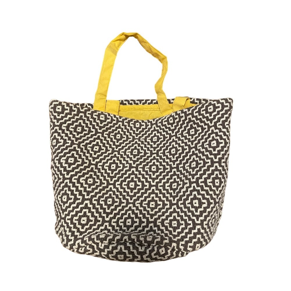 NWT Canasta Handmade‎ Bag 100% Algodon gray, white and yellow.